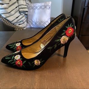 A New Day Floral Embroidered Velvet Stilletos